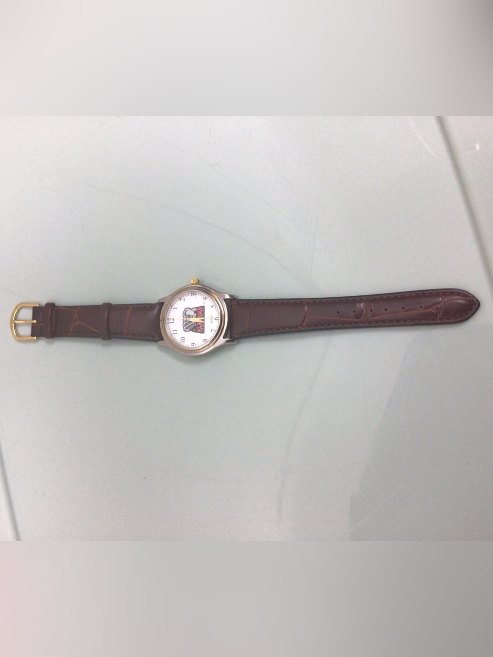 Alabama Logo Brown Leather Men's Wristwatch with Silver Case